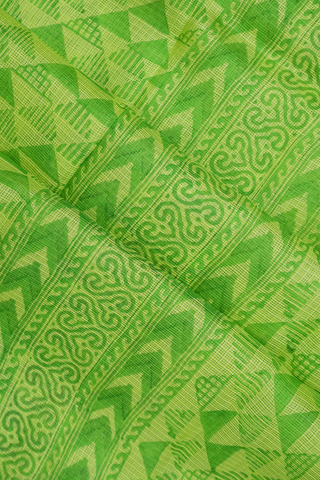 Allover Triangle Printed Lime Green Kota Silk Saree