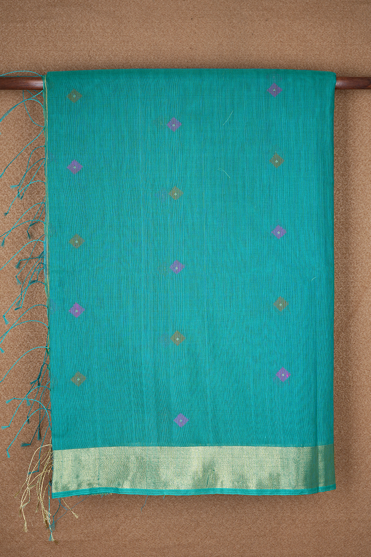 Diamond Threadwork Buttas Peacock Green Bengal Cotton Saree