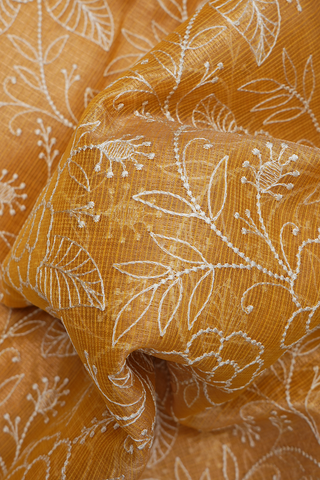 Floral Embroidered Design Golden Yellow Kota Silk Saree