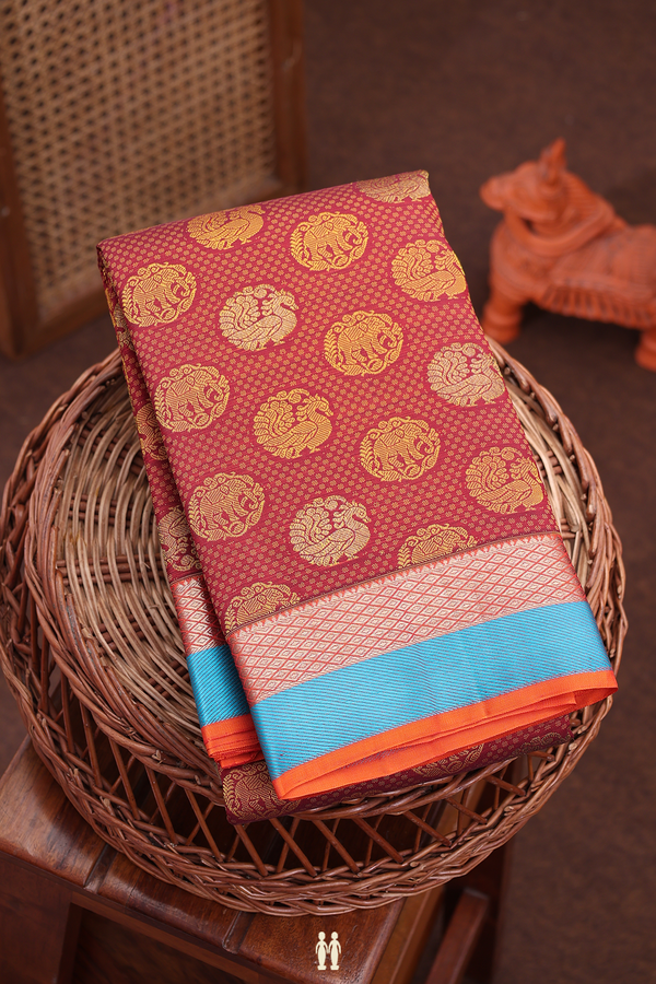 Kanchipuram Silk Saree In Ruby Red With Jacquard Design
