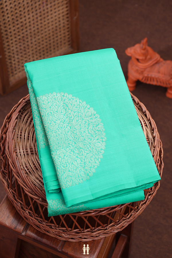 Kanchipuram Silk Saree In Turquoise Green With Mandala Design