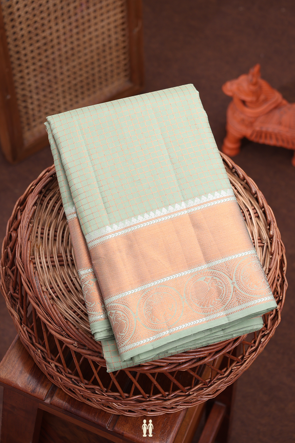 Kanchipuram Silk Saree In Pastel Green With Checks Design