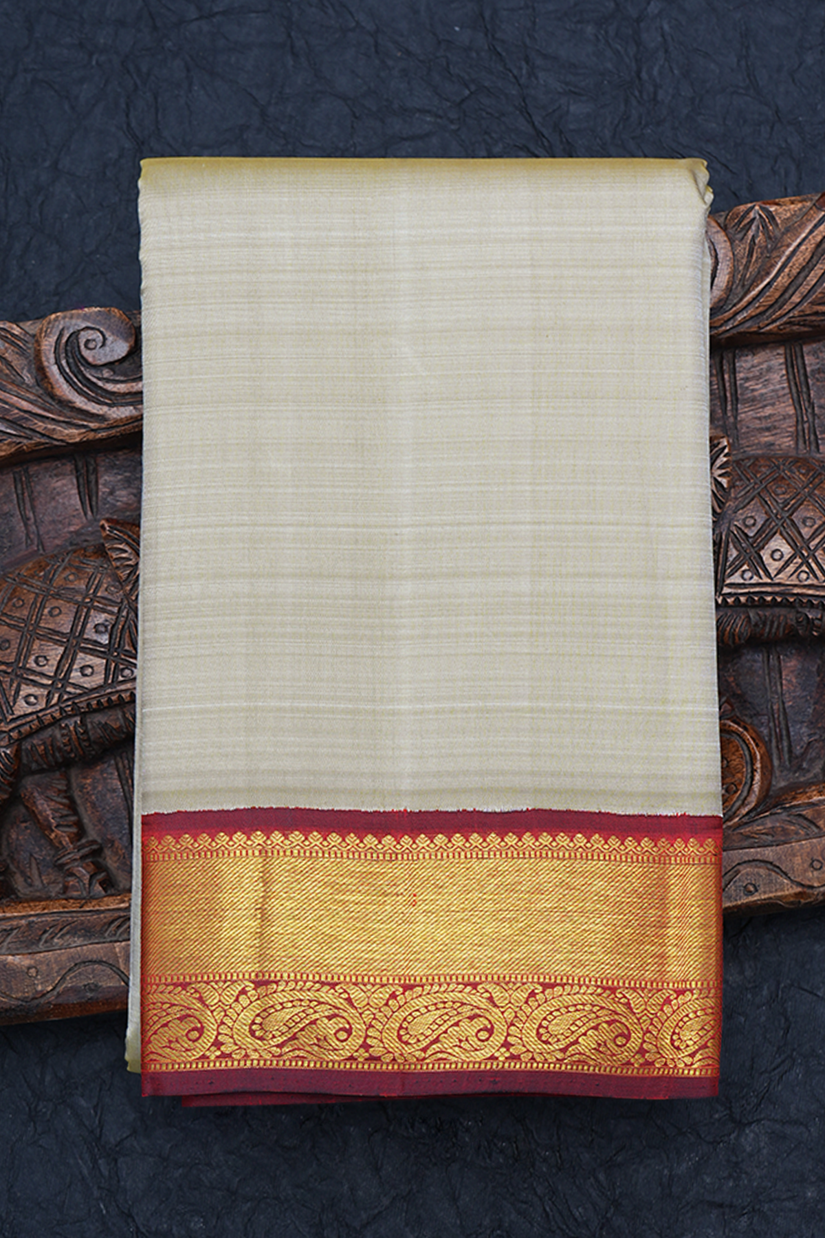 Twill Weave Border Plain Pastel Khaki Kanchipuram Silk Saree