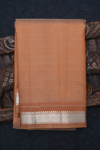 Zari Stripes Design Mustard Brown Kanchipuram Silk Saree