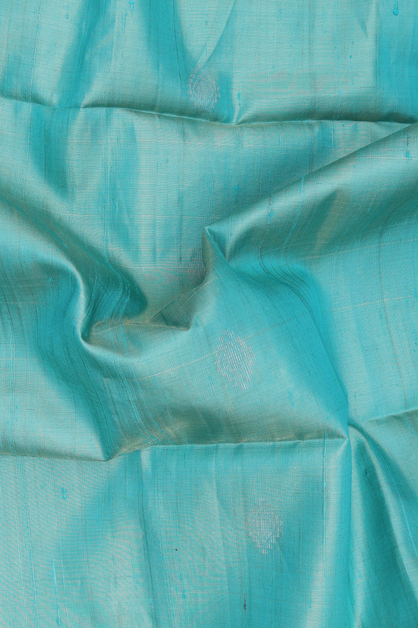 Tissue Raw Silk Saree In Bluish Green With Diamond Buttas