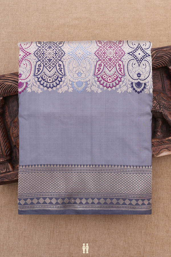 Banarasi Silk Saree In Grey With Zari Border