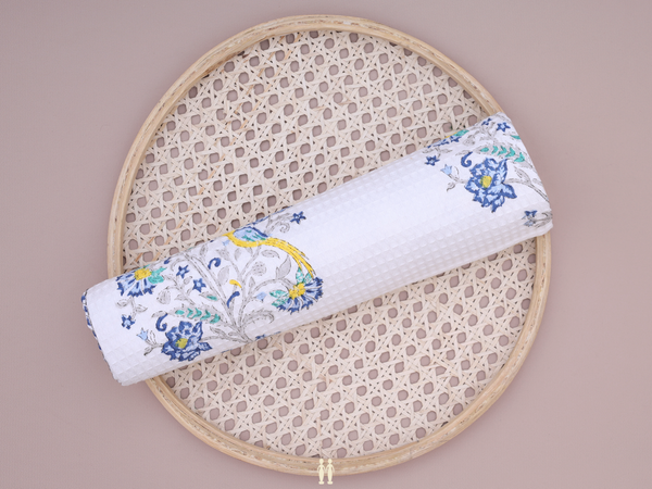 Floral Design White Cotton Towel