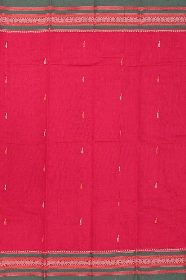 Kanchi Cotton Saree In Rani Pink With Threadwork Buttas