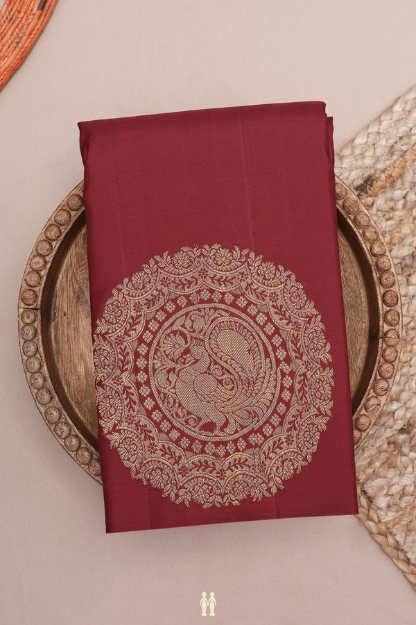 Kanchipuram Silk Saree In Crimson Red With Mandela Design