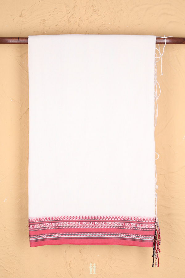 Bengal Cotton Saree In White With Threadwork Border