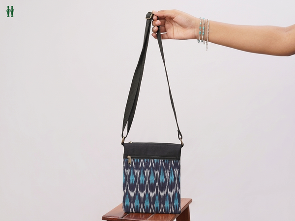 Printed Design Blue Cotton Sling Bag