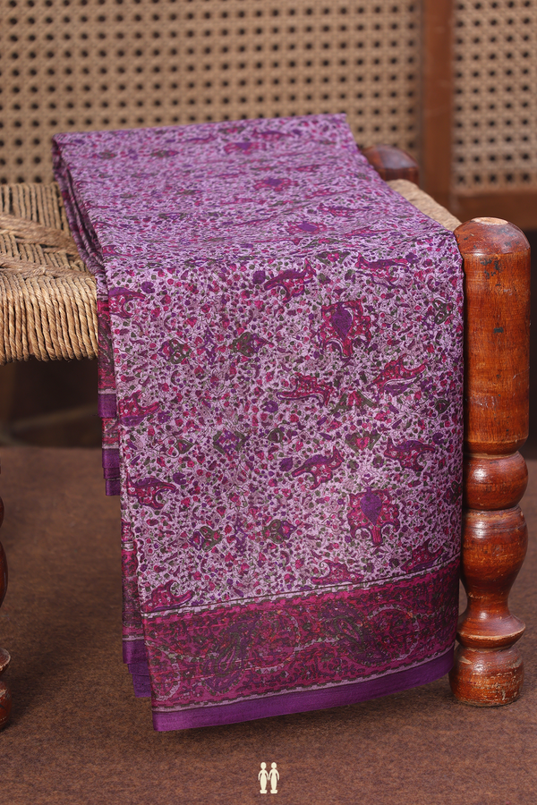 Printed Silk Saree In Purple With Allover Design