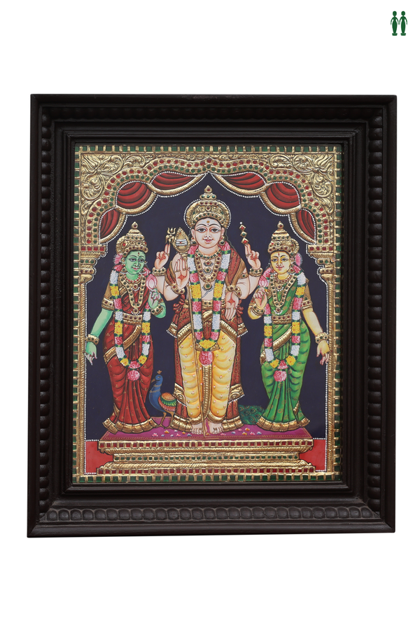 Lord Murugan Valli And Deivanai Tanjore Painting