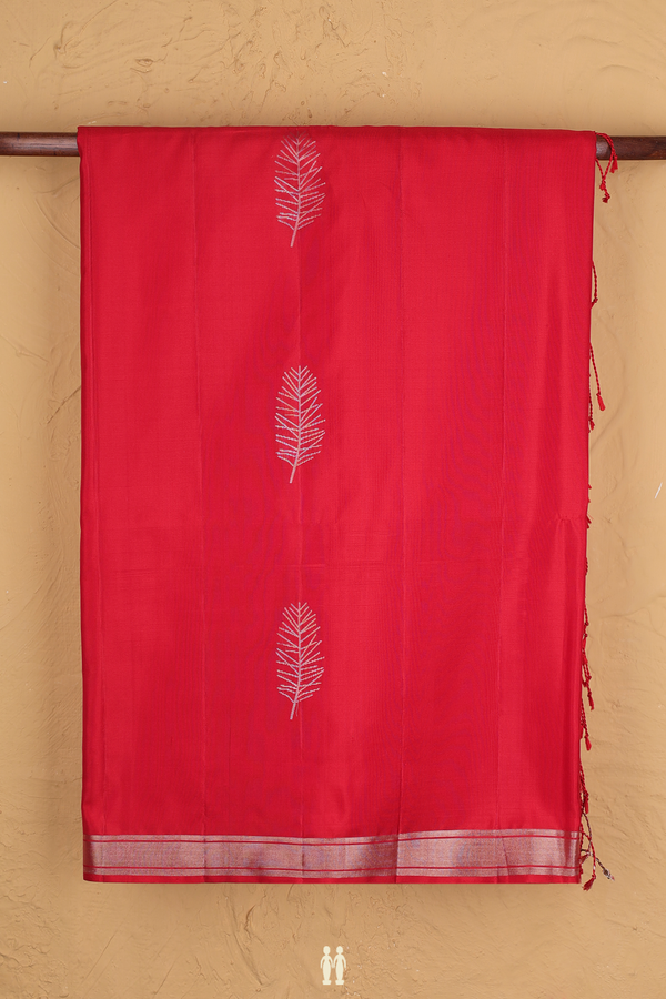Soft Silk Saree In Scarlet Red With Zari Motifs