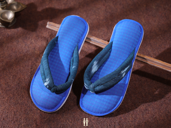 Checks Design Blue Cotton Slippers