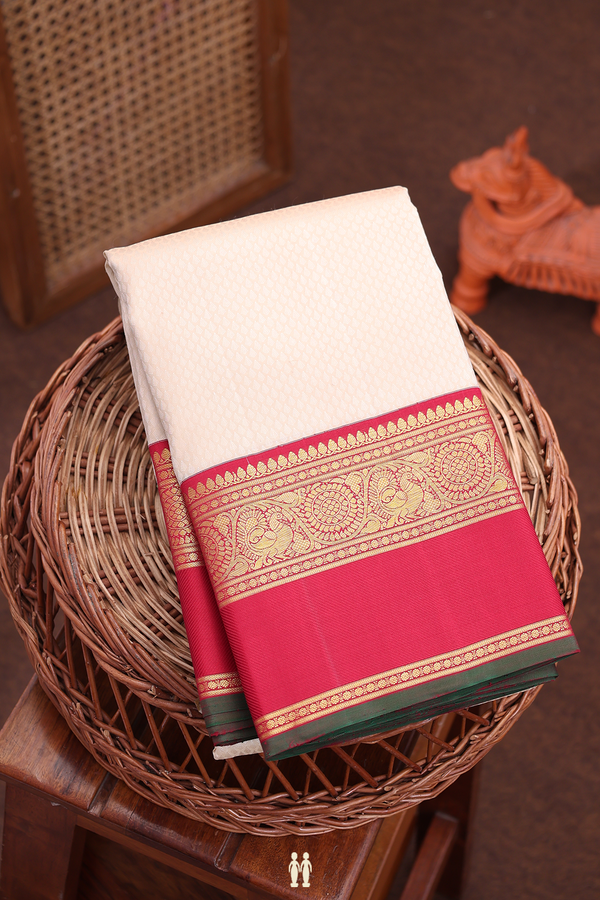 Kanchipuram Silk Saree In Ivory With Jacquard Pattern