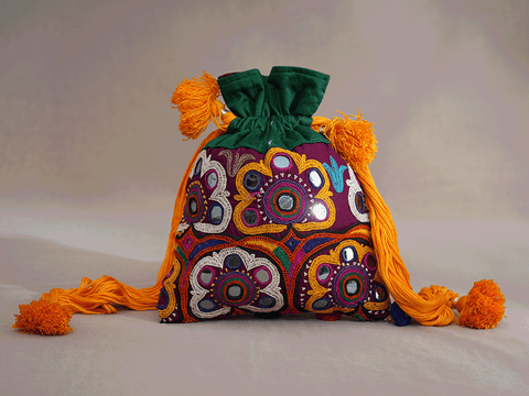 Assorted Set Of 3 Multicolor Cotton Potli Bags