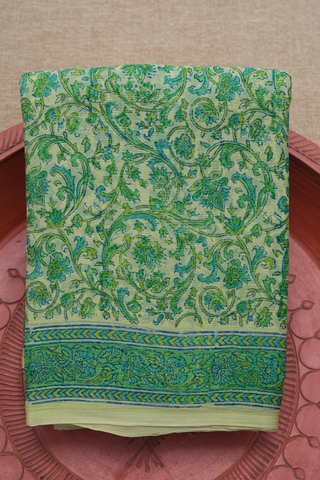 Floral Design Printed Pastel Green Chiffon Saree