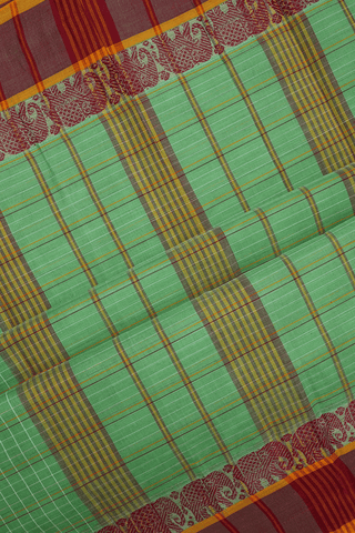 Allover Checked Design Pastel Green Narayanpet Cotton Saree