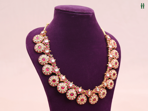 Floral Design With Kemp Stone Gold Plated Pure Silver Necklace