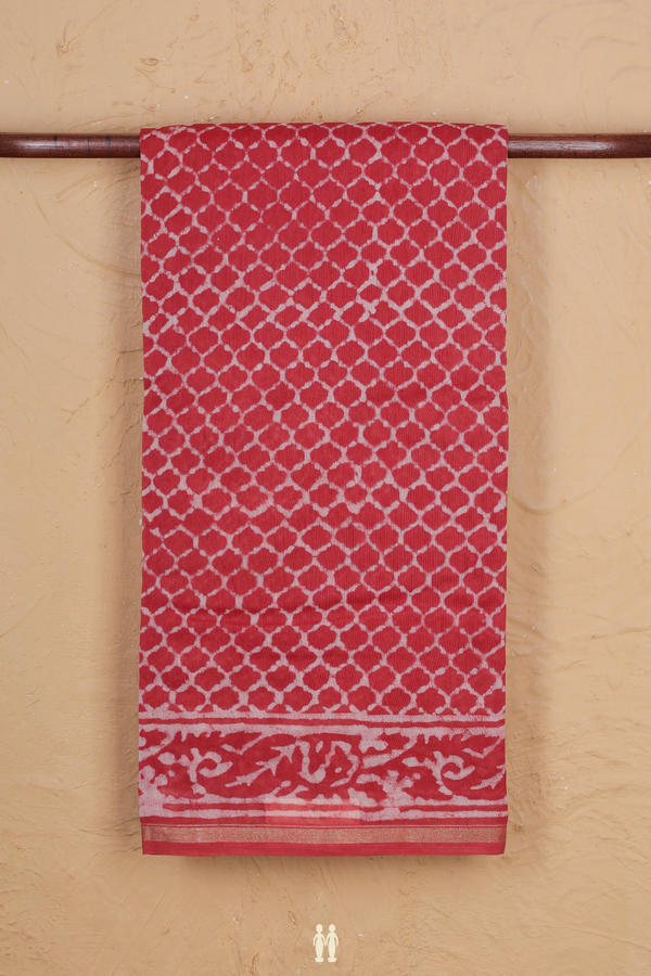 Chanderi Cotton Saree In Red With Ogee Design