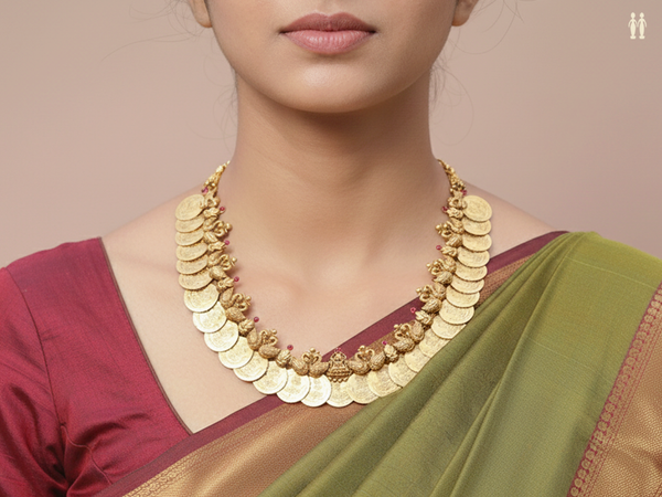 Lakshmi Kasu Malai Gold Plated Pure Silver Necklace
