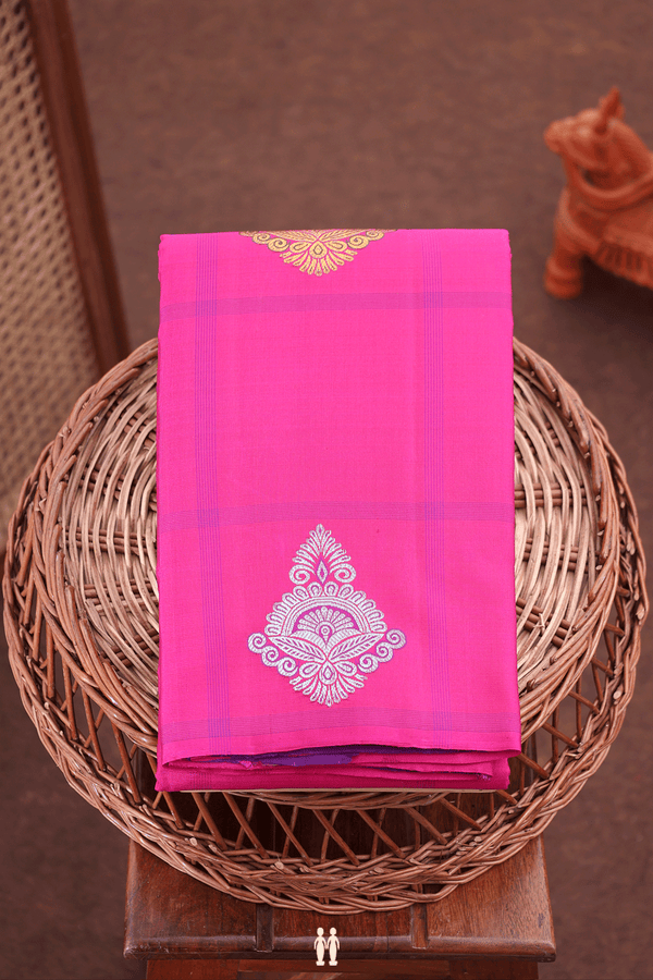 Kanchipuram Silk Saree In Magenta With Checks Design