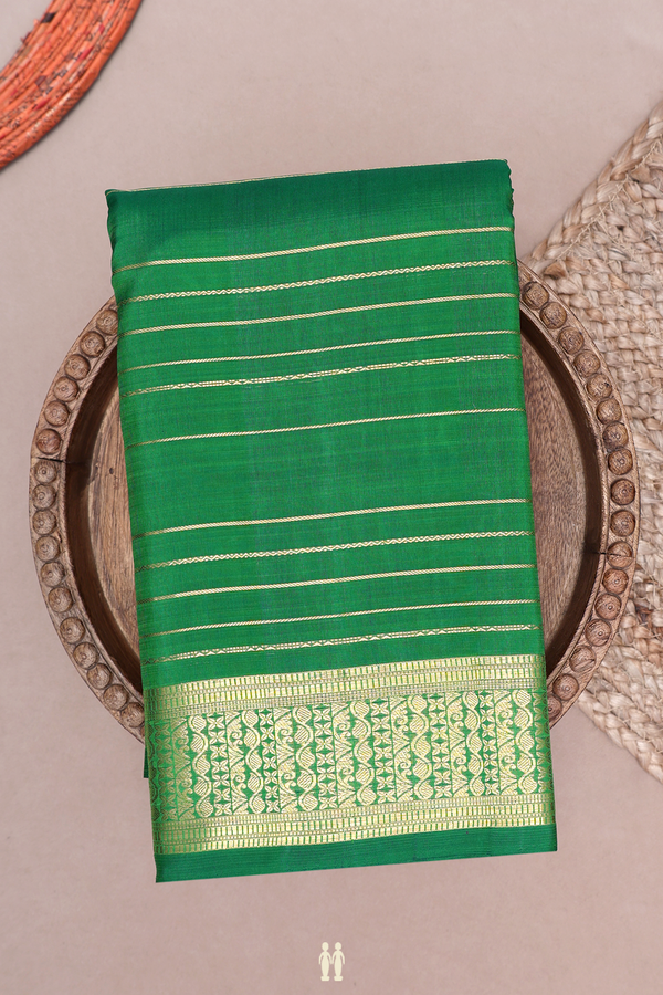Kanchipuram Silk Saree In Emerald Green With Stripes Design