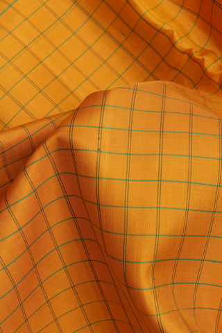 Checks Design Mustard Yellow Kanchipuram Silk Saree