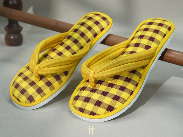 Checks Design Yellow And Red Cotton Slippers