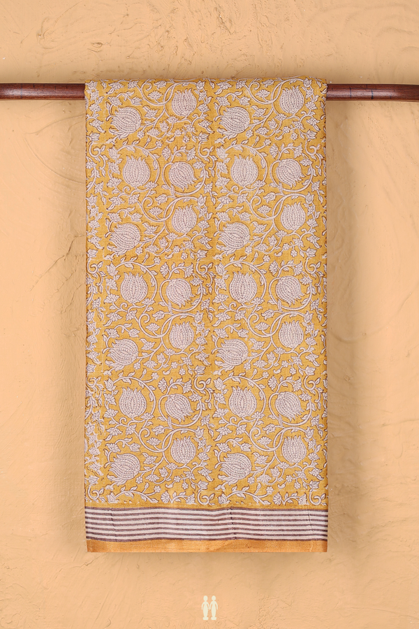 Tussar Silk Saree In Yellow With Floral Design
