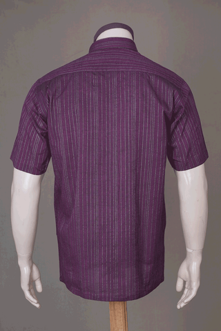 Regular Collar Stripes Design Plum Purple Cotton Shirt