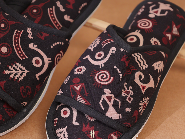 Printed Design Black Cotton Slippers