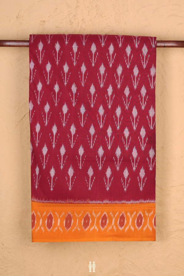 Pochampally Cotton Saree In Burgundy Red With Printed Design