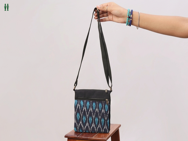 Printed Design Blue Cotton Sling Bag