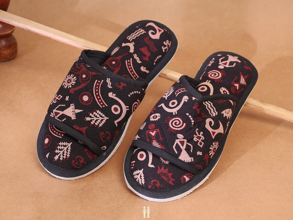 Printed Design Black Cotton Slippers
