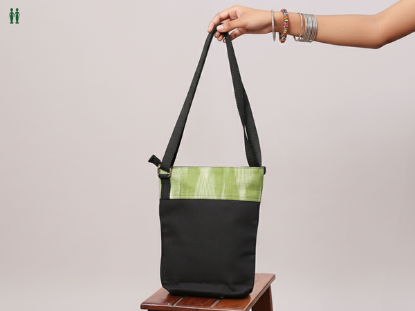Printed Design Black Cotton Sling Bag