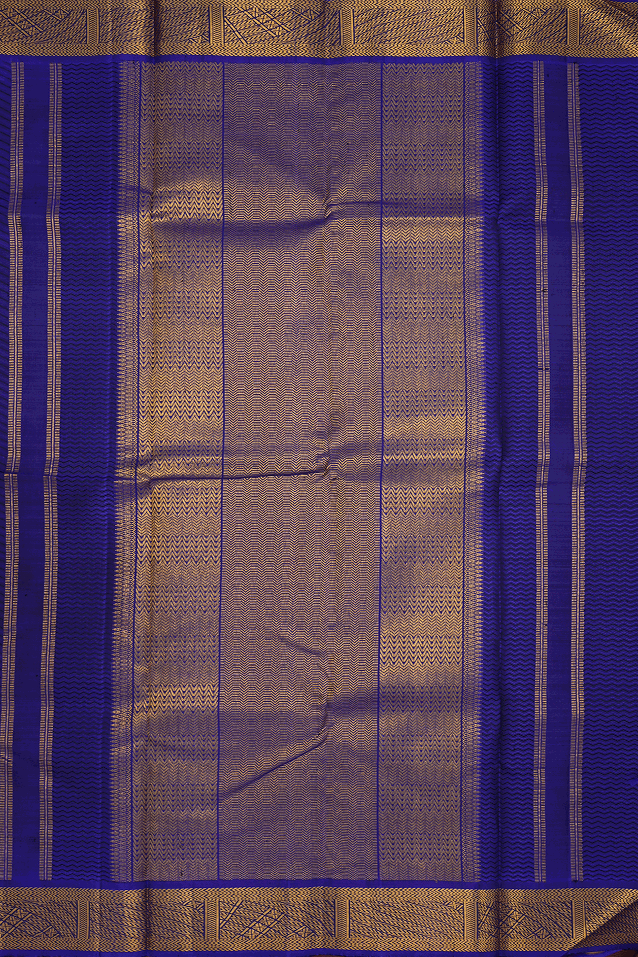 Chevron Threadwork Design Indigo Blue Kanchipuram Silk Saree