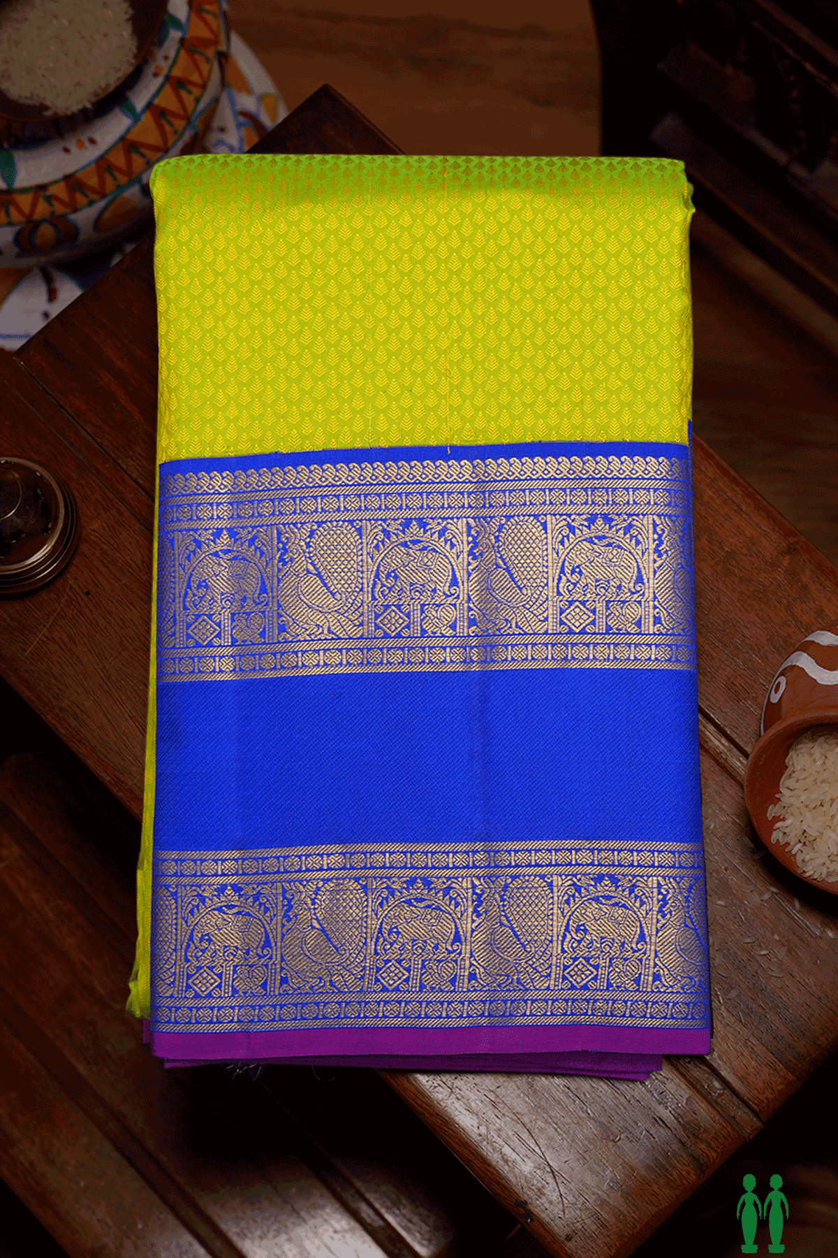 Jacquard Pattern Lime Green Kanchipuram Silk Saree