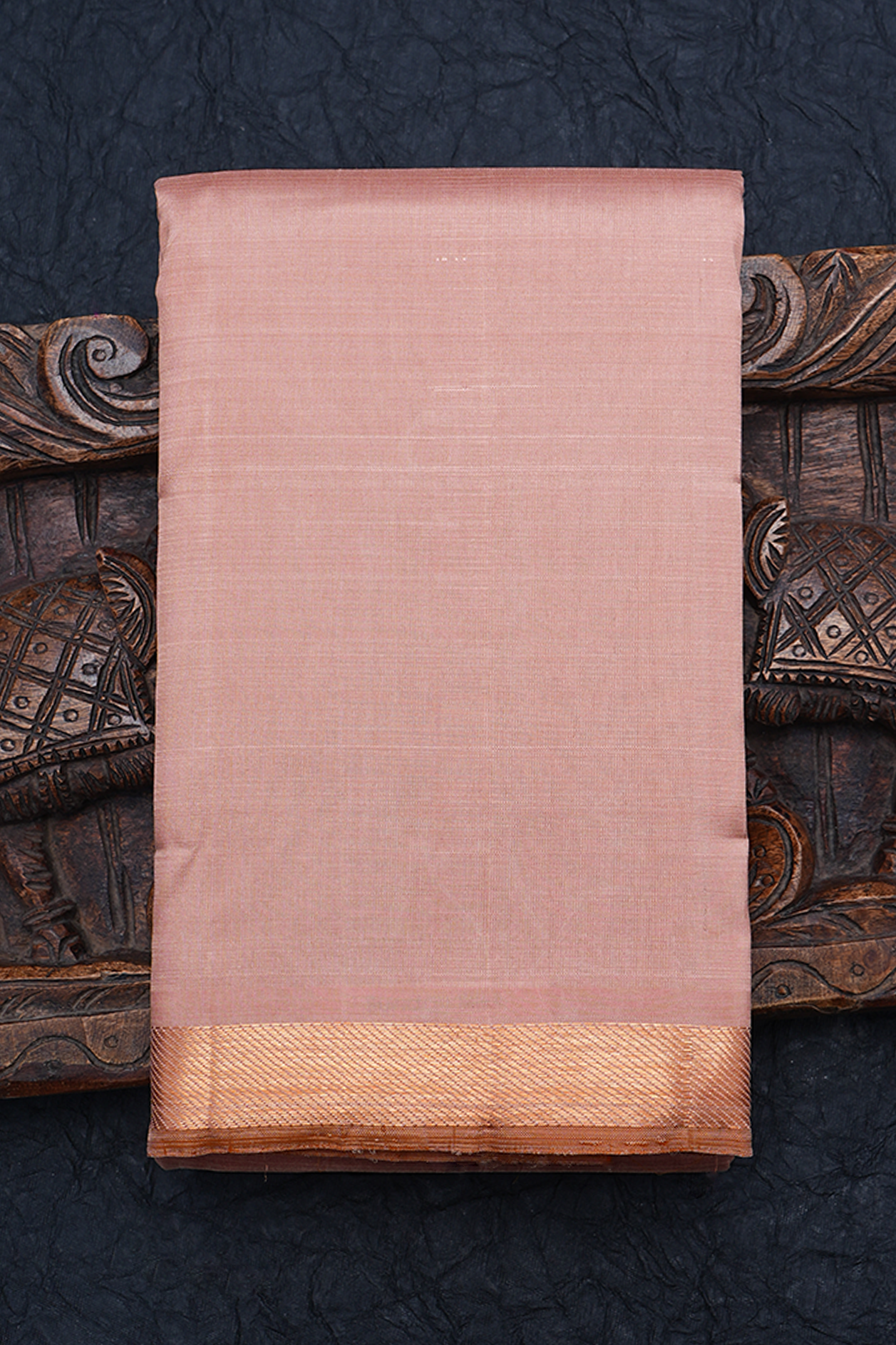 Twill Weave Border Plain Dusty Orange Kanchipuram Silk Saree