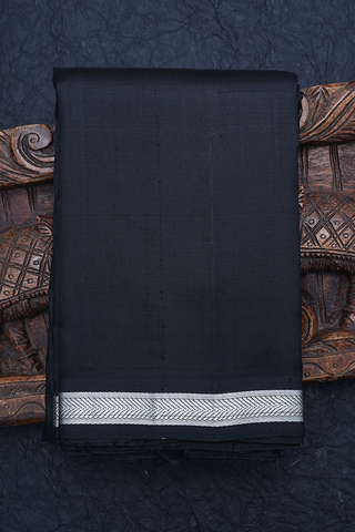 Silver Zari Border Plain Black Kanchipuram Silk Saree