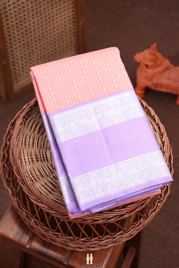 Kanchipuram Silk Saree In Orange With Stripes Design