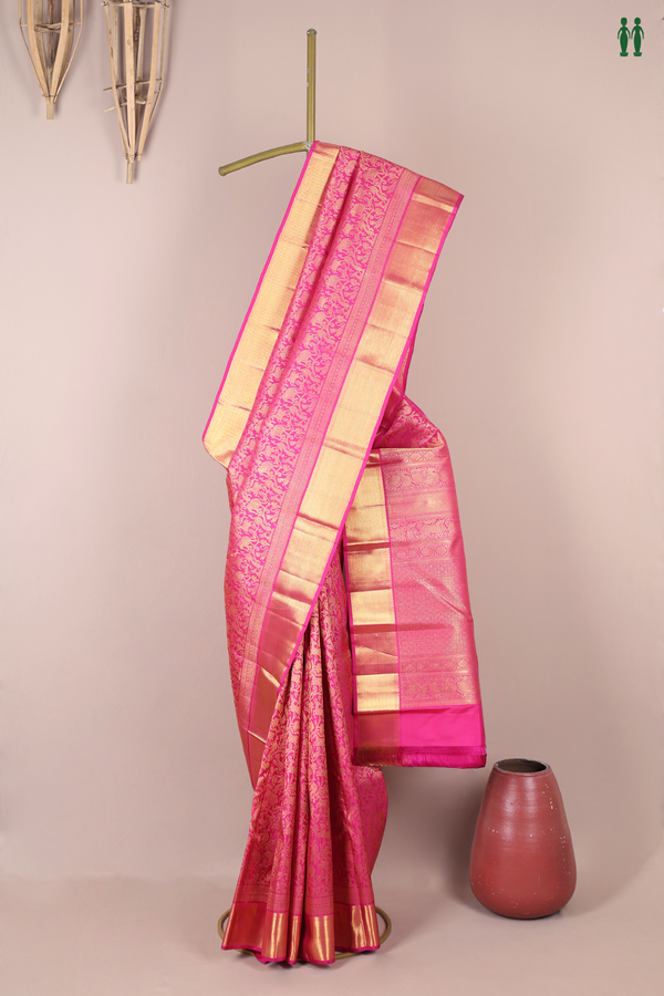 Kanchipuram Silk Saree In Rani Pink With Vanasingaram Design