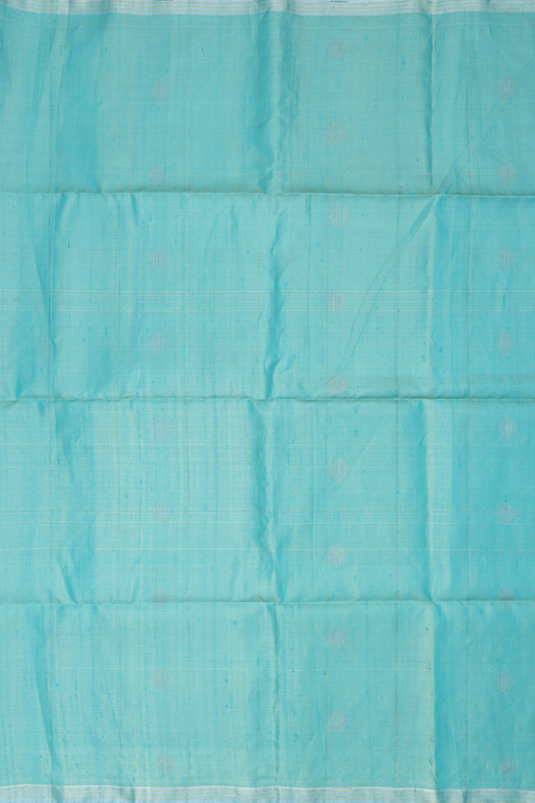 Tissue Raw Silk Saree In Bluish Green With Diamond Buttas