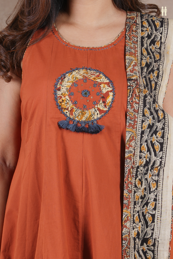 Round Neck Plain Copper Orange Cotton Salwar Set