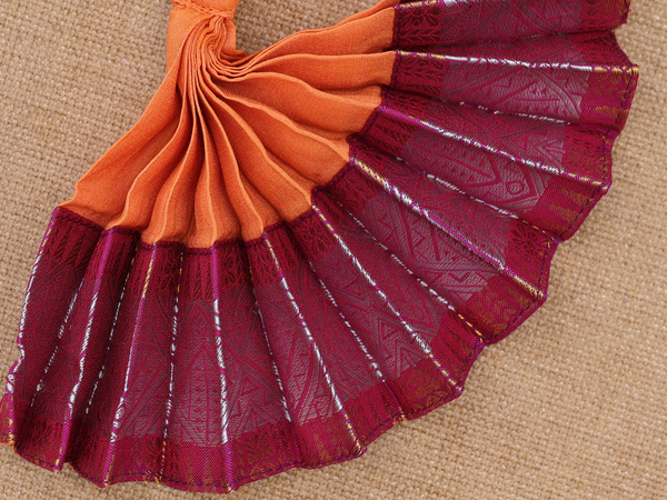 Zari Border Orange Silk Cotton Amman Pavadai Set