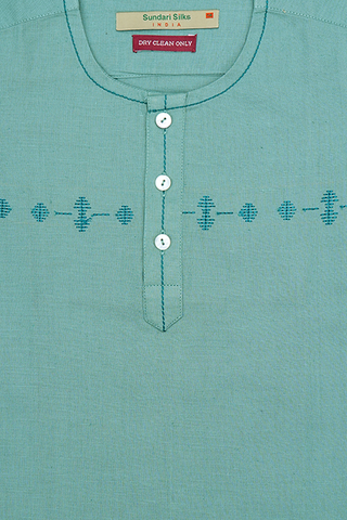 Round Neck Embroidered Kasuti Turkish Green Cotton Kurta
