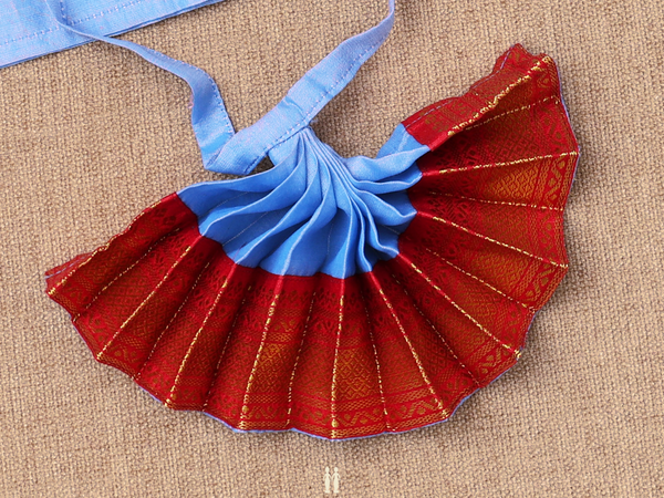 Contrast Border Blue Silk Cotton Amman Pavadai Set