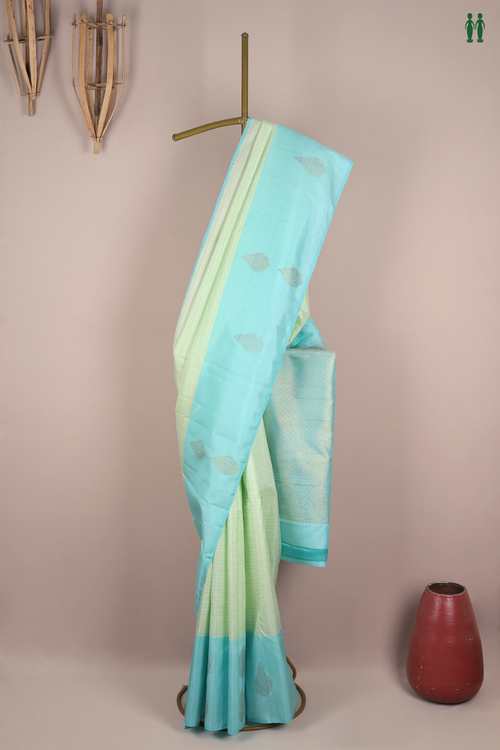 Kanchipuram Silk Saree In Pale Green With Checks Design