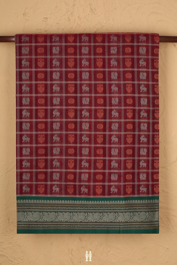 Coimbatore Cotton Saree In Red With Checks Design